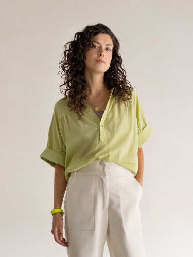 Woven henley top stripes s/s