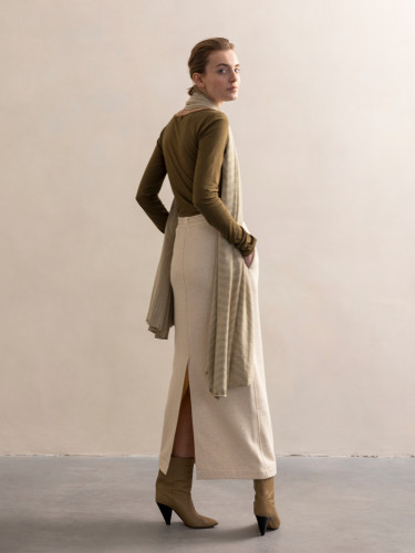 Long sweat skirt linen-blend