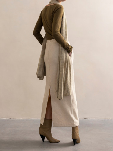 Long sweat skirt linen-blend