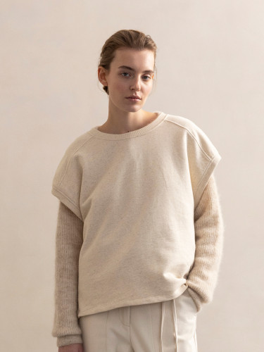 Sleeveless sweat top linen-blend