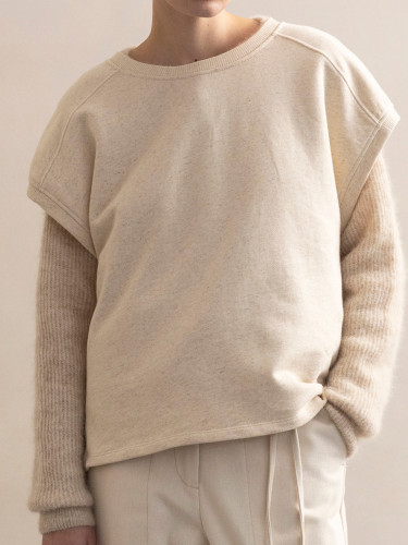 Sleeveless sweat top linen-blend