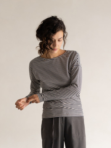Dropped-shoulder top l/s stripes